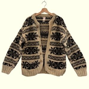 San Crisobal Cardigan Sweater Heavyweight OSFM Black Cream Made in‎ Equador